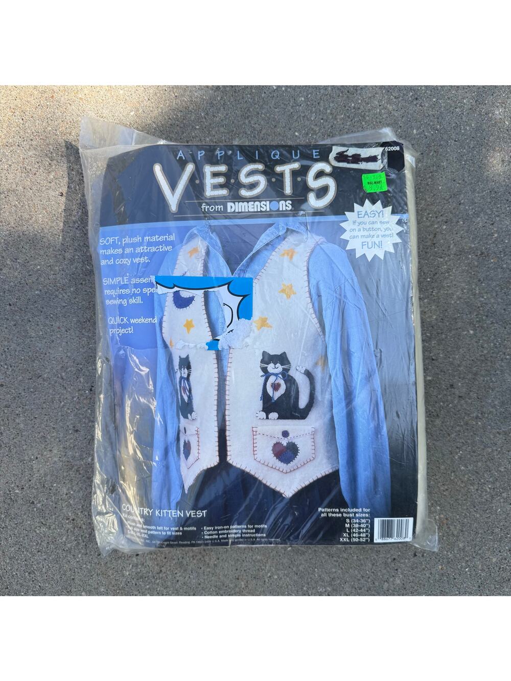 Vintage 90s Country Kitten Vest Craft Kit Cozy Cats Felt New in Package